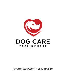 Creative illustration love Dog with hand safe animal sign Logo design Template Vector