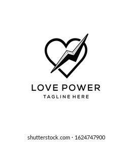 Creative illustration Love sign Thunderbolt Electric Concept logo design template 