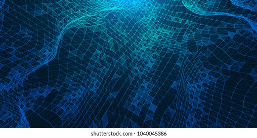 Creative illustration with  low poly connection structure . Abstract polygonal space. Global network connection. Broken futuristic wireframe . Vector science and technology background .