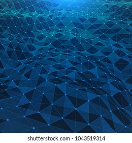 Creative illustration with  low poly connection structure . Abstract polygonal space. Global network connection. Broken futuristic wireframe . Vector science and technology background .