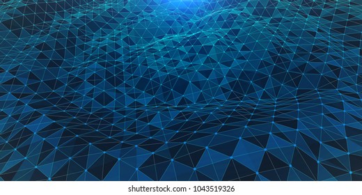 Creative illustration with  low poly connection structure . Abstract polygonal space. Global network connection. Broken futuristic wireframe . Vector science and technology background .