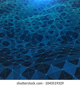 Creative illustration with  low poly connection structure . Abstract polygonal space. Global network connection. Broken futuristic wireframe . Vector science and technology background .