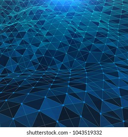 Creative illustration with  low poly connection structure . Abstract polygonal space. Global network connection. Broken futuristic wireframe . Vector science and technology background .