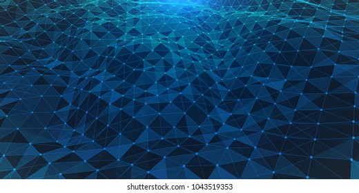 Creative illustration with  low poly connection structure . Abstract polygonal space. Global network connection. Broken futuristic wireframe . Vector science and technology background .