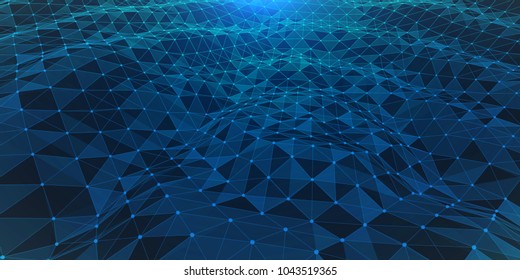 Creative illustration with  low poly connection structure . Abstract polygonal space. Global network connection. Broken futuristic wireframe . Vector science and technology background .