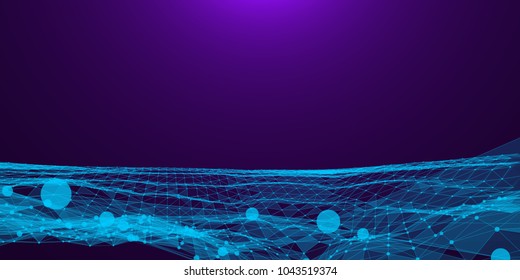 Creative illustration with  low poly connection structure . Abstract polygonal space. Global network connection. Broken futuristic wireframe . Vector science and technology background .
