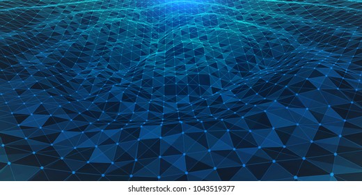 Creative illustration with  low poly connection structure . Abstract polygonal space. Global network connection. Broken futuristic wireframe . Vector science and technology background .