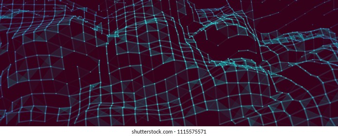 Creative illustration with  lowpoly connection structure. Abstract polygonal cybernetic space. Global network worldwide connection. Broken futuristic cyber wireframe . Digital vector illustration.