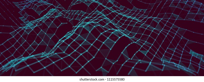 Creative illustration with  lowpoly connection structure. Abstract polygonal cybernetic space. Global network worldwide connection. Broken futuristic cyber wireframe . Digital vector illustration.
