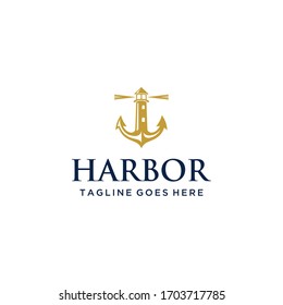 Creative illustration luxury abstract anchor with lighthouse Logo icon Template