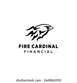 Creative illustration luxury fire on cardinal bird logo template vector icon