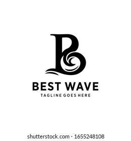 Creative illustration luxury letter B with sea wave sign wave Logo design