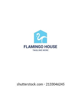 Creative illustration luxury Minimalist flamingo bird on house  logo template