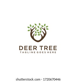 Creative illustration luxury Tree nature with deer antlers sign logo design vector template