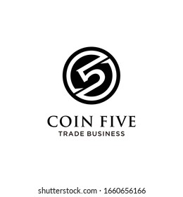 Ilustración creativa moderna plantilla de diseño de logotipo geométrico con signo de moneda de 5 monedas