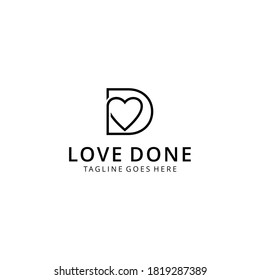 Creative illustration modern D with love sign geometric logo design template