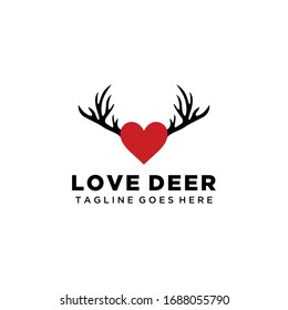 Creative illustration modern deer antlers logo design with heart sign template vector