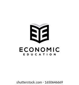 Creative illustration modern Education with book and letter EE icon logo design template