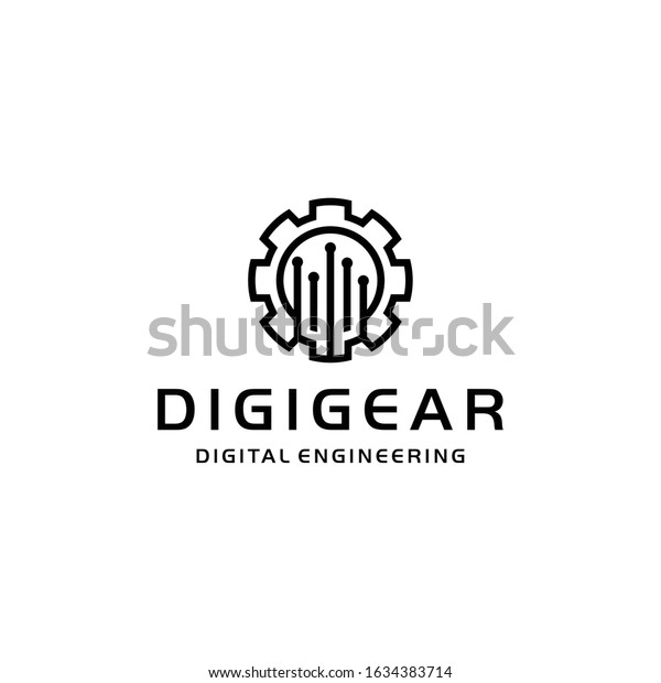 Creative illustration modern gear connect\
technology logo icon vector sign\
industrial