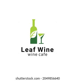 Creative illustration modern green leaf wine bottle logo design vector template 