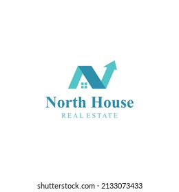 Creative Illustration modern house on initial N sign geometric logo design template