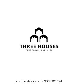 Creative illustration modern minimalist three house sign logo design template 