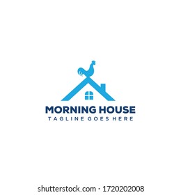 Creative illustration Modern morning house with Rooster Logo design