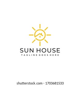 Creative Illustration Modern Morning Sun With House Logo Design Template