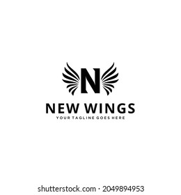 Creative Illustration modern N with wings sign luxury geometric logo design template