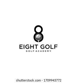 Creative illustration modern number eight sign with a golf ball lens in the middle logo design