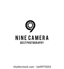 Creative illustration modern number nine sign with a photo lens in the middle 