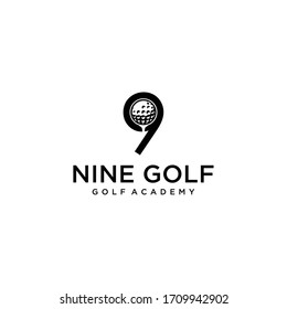 Signo moderno creativo número nueve con lente de bola de golf en el medio 