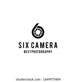 Creative illustration modern number six sign with a photo lens in the middle 