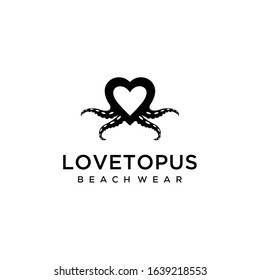 Creative illustration modern octopus with heart sign logo design template