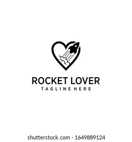 Creative illustration modern rocket space with heart logo icon vector template