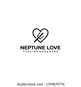Creative illustration modern symbol neptune trident with heart logo design template element   svg