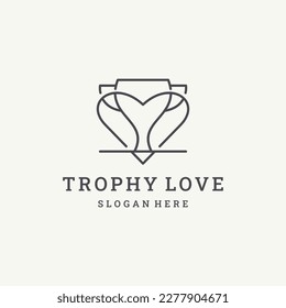 Creative illustration modern trophy logo with heart icon vector template on white backround