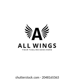 Creative Illustration modern A with wings sign luxury geometric logo design template