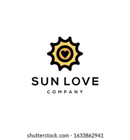 Creative illustration morning Sun  with love heart logo design template