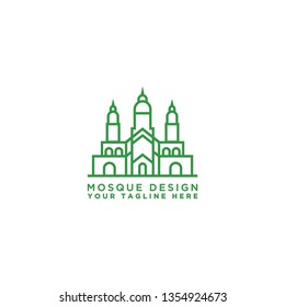 Creative illustration of the mosque in line style. Islamic Day Celebration. - Vector 