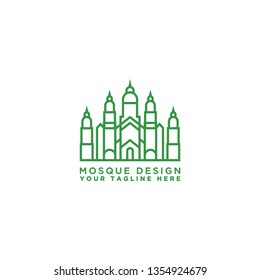 Creative illustration of the mosque in line style. Islamic Day Celebration. - Vector 