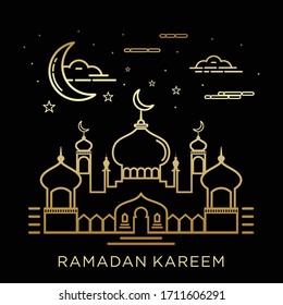 Creative illustration of a Mosque in line style. Ramadan Kareem background. Ramadan Kareem celebration.