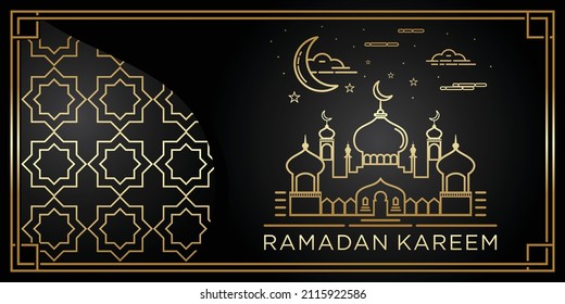 Creative illustration of a Mosque in line style. Ramadan Kareem background. Ramadan Kareem celebration. Vector Illustration