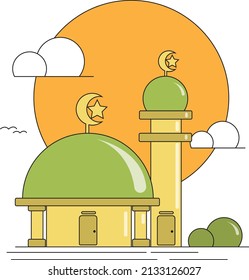 Creative illustration of a Mosque in line style. Ramadan Kareem background. Ramadan Kareem celebration