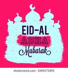 Creative illustration of Mosque made by white paint stroke for Muslim Community, Festival of Sacrifice, Eid-Al-Adha Mubarak.