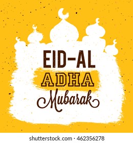 Creative illustration of Mosque made by white paint stroke for Muslim Community, Festival of Sacrifice, Eid-Al-Adha Mubarak.