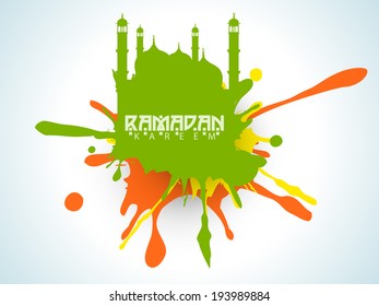 Ilustración creativa de la mezquita sobre el colorido fondo de grungia para el mes sagrado de la comunidad musulmana Ramadan Kareem.