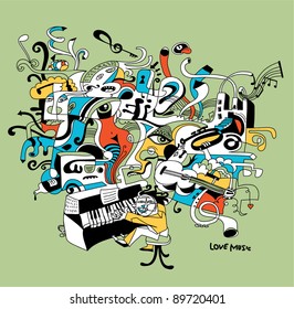 creative illustration of musician playing on piano - abstract music concept