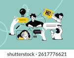 Creative illustration of online communication, testimonial, forum, chatting. Vector concept for web banner, social media banner, business presentation, marketing material. 