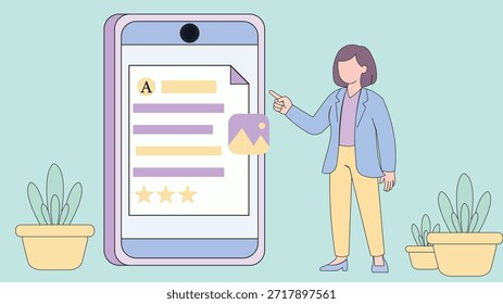Ilustración creativa de la interfaz móvil de aprendizaje en línea que muestra el contenido digital de la lección de la guía del profesor y los Elementos de calificación ideales para los App de la educación Sitios web de diseño de incorporación ui